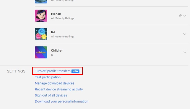 turn off profile transfer - netflix