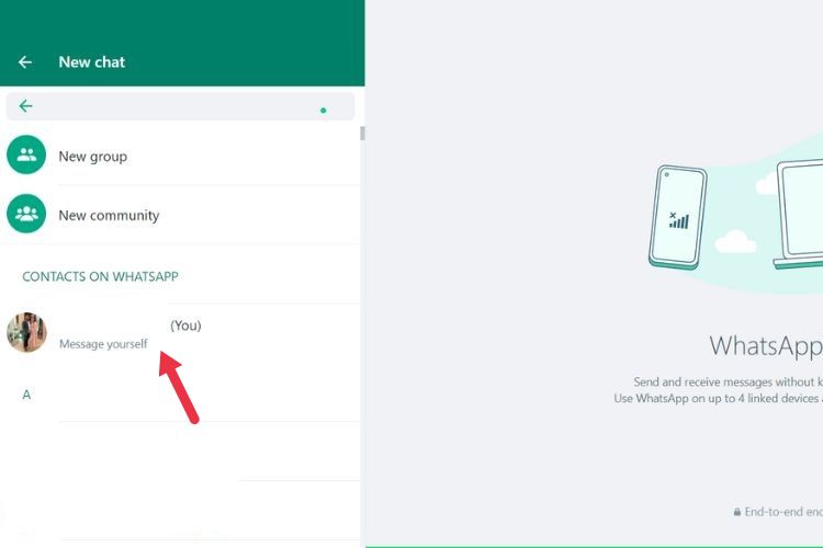 WhatsApp message yourself on web