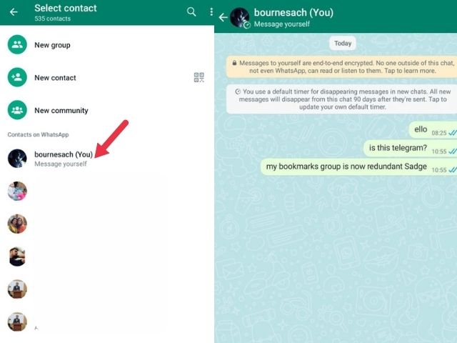 WhatsApp Message Yourself feature