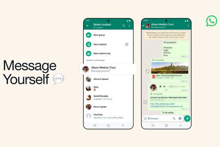 whatsapp message yourself feature