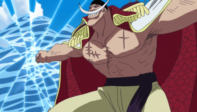 An image of Whitebeard using his powers from One Piece.