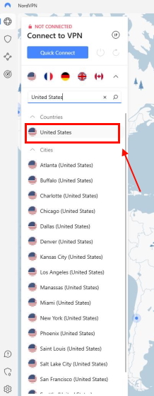 Ein Bild Der Nord Vpn-Serverliste In Den Usa