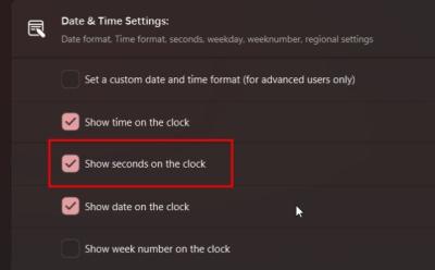 Как включить секунды на часах windows 11