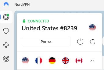An image of the confirmation that you are connected to a region in Nord VPN app.
