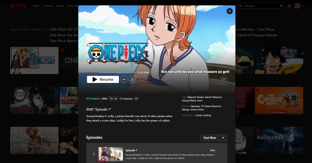 An image of One Piece streaming in Netflix.