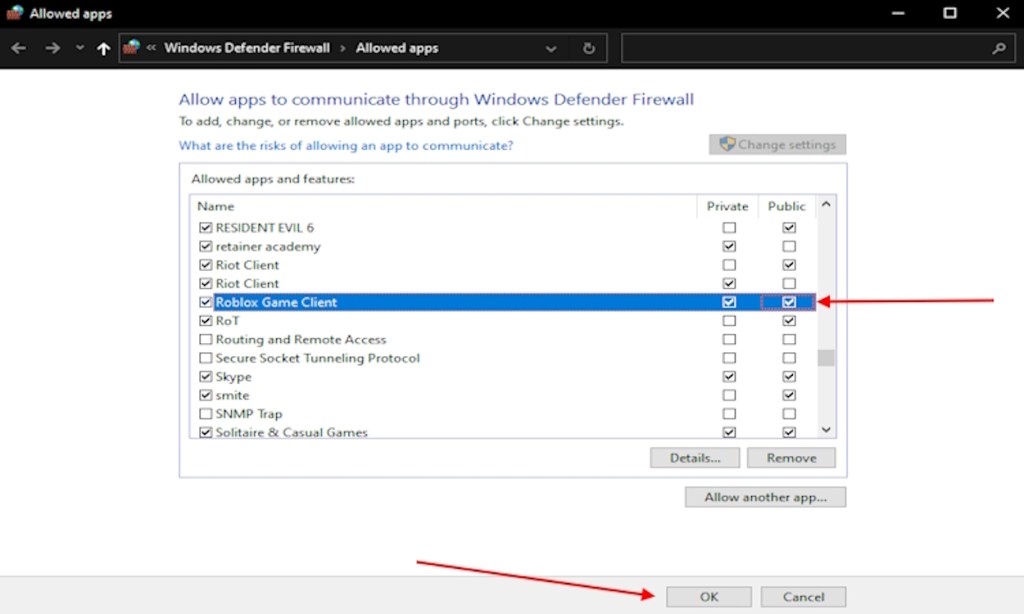 Add Roblox to Firewall exception through control panel