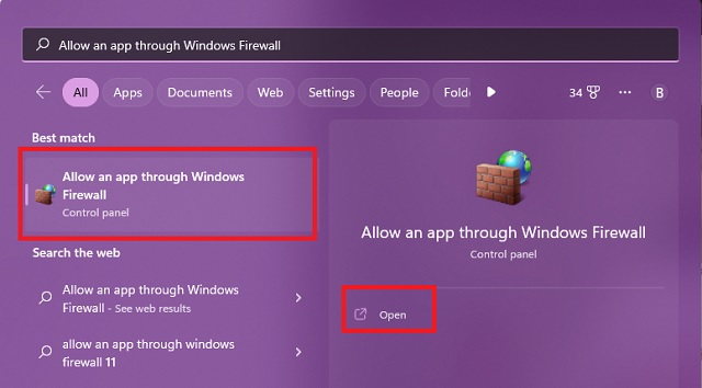 Allow an app through Windows Firewall