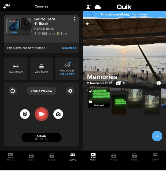 GoPro hero 11 Black QUuik App