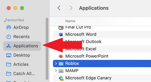 Applications folder in the finder