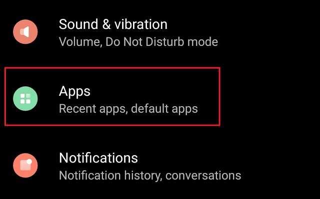 Apps Section in Android Settings