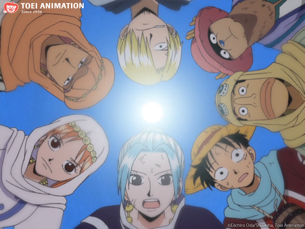 The Straw Hat Pirates along with Vivi in Arabasta arc.