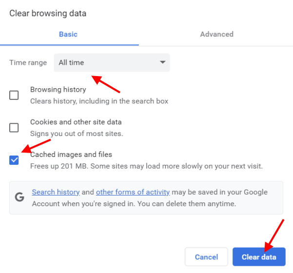 clear cache settings