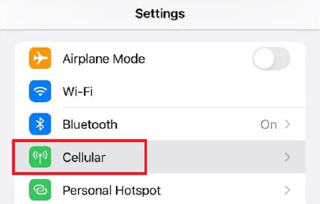 Cellular options in iOS Settings