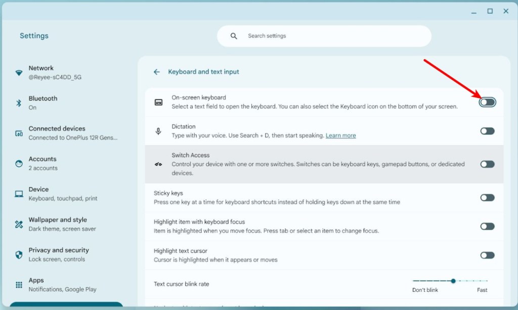 ChromeOS on-screen keyboard toggle