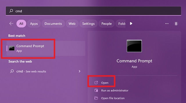 Command Prompt in Start Menu