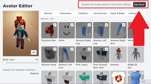 Get More Items button in Roblox 