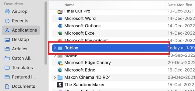 Roblox-Ordner In Mac-Anwendungen