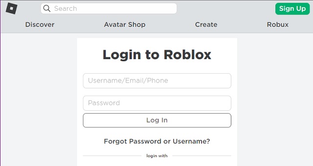 Page de connexion Roblox