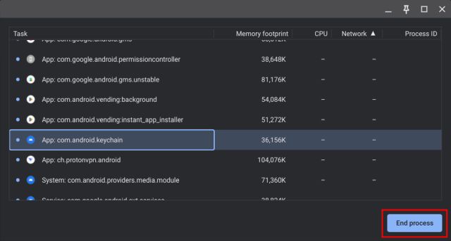 Task Manager on chrome os