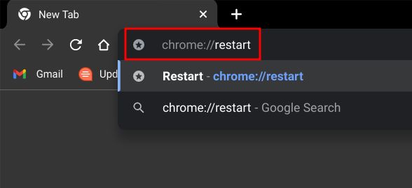 chrome: // khởi động lại