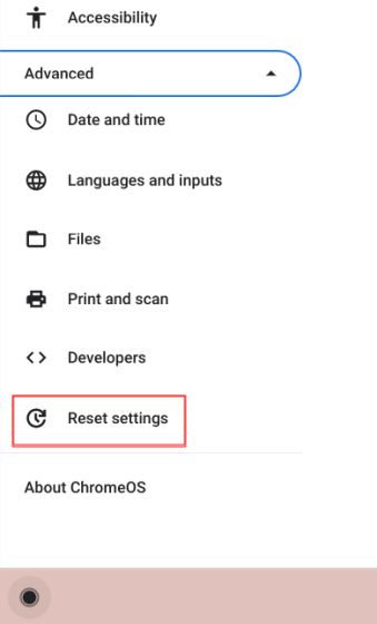 đặt lại hệ điều hành chrome