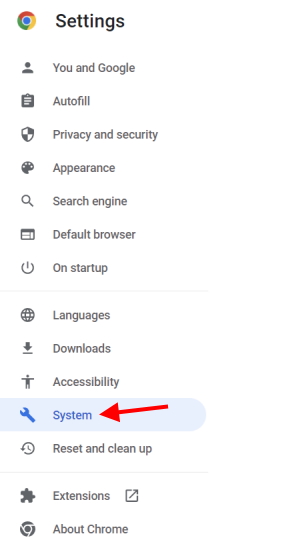 System option google chrome