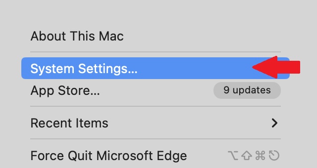 System Settings in Apple Menu