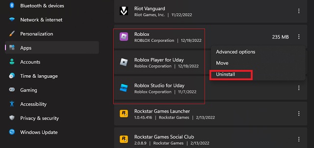 Uninstall Roblox