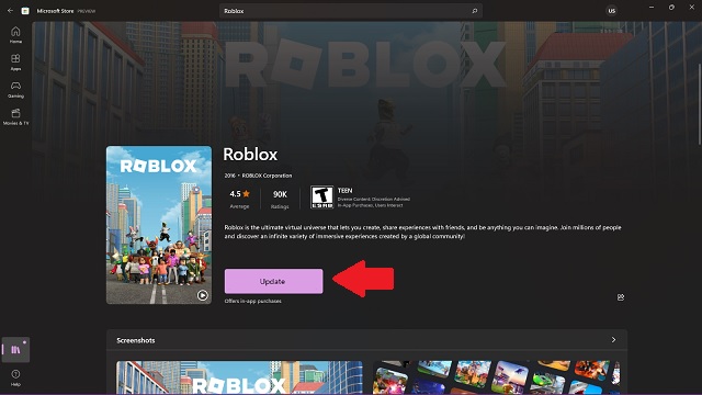 Update Roblox Button