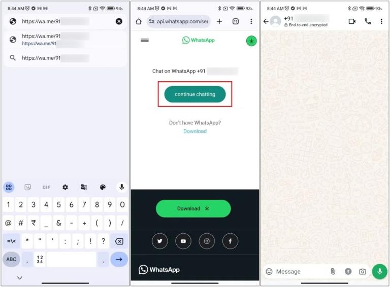 send whatsapp message to another number