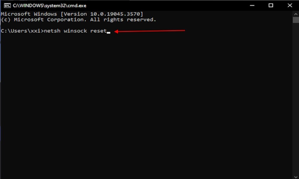 Winsock reset command in CMD Windows