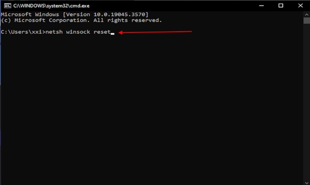 Winsock reset command in CMD Windows