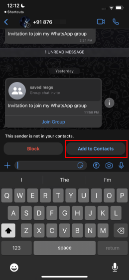 how to add whatsapp contact without number