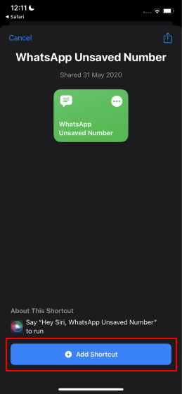whatsappショートカットを追加