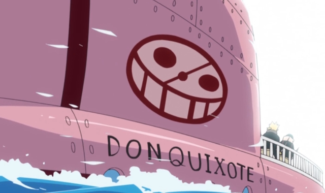 An image of Donquixote pirates' jolly rogers in One Piece.