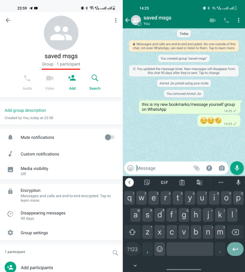 group with you - save messages on whatsapp