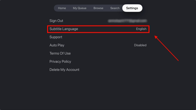 An image of Crunchyroll's settings.