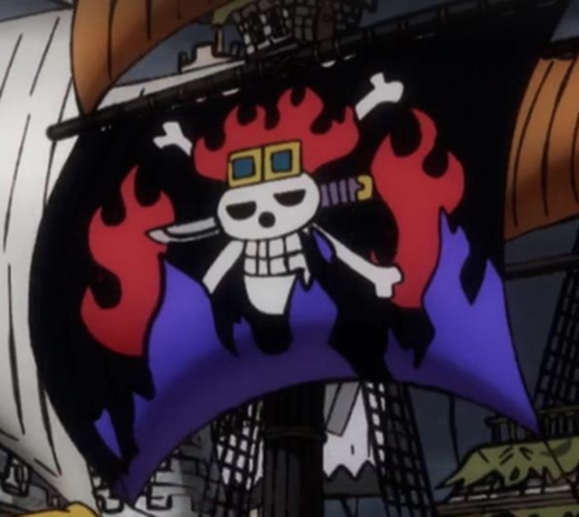An image of Kid pirates' jolly roger in One Piece.