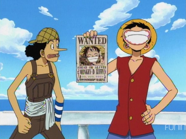 Obrázek Luffy ukazuje jeho odměnu