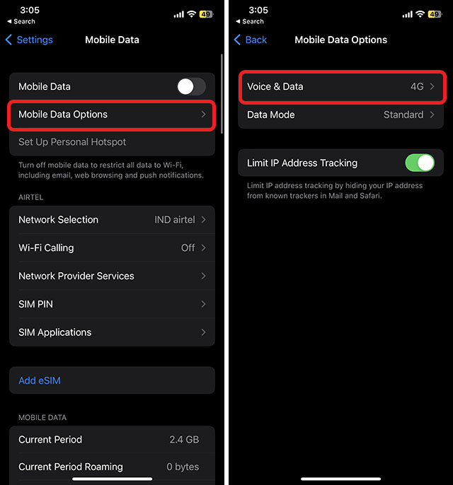 mobile data options voice and data