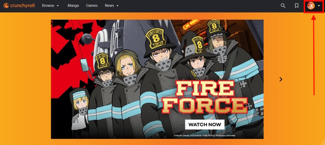 An image of the Crunchyroll's homepage.