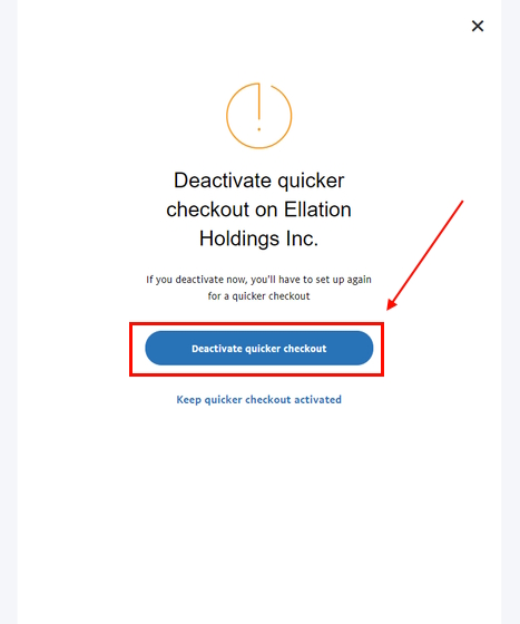 Deactivate Quicker Checkout confirmation box