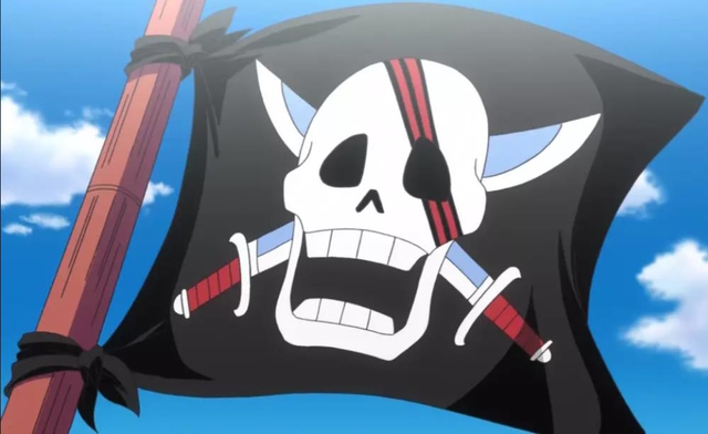 An image of Red hair pirates' jolly roger in One Piece.