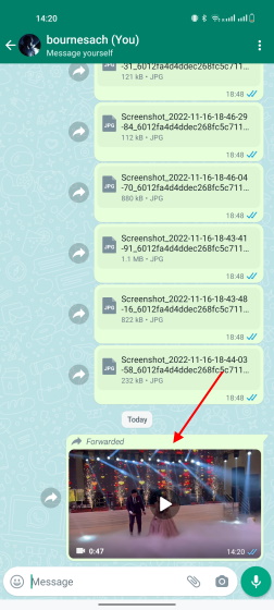 save video in message yourself on whatsapp
