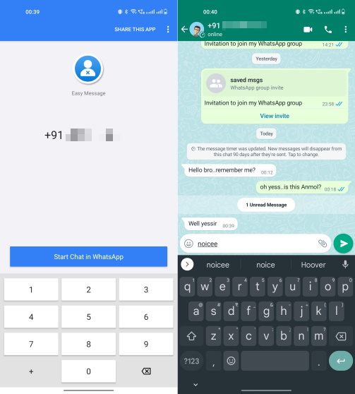 send whatsapp message without saving contact - using app