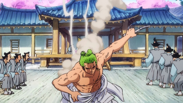 An image of Zoro with a seppuku blade in One Piece,