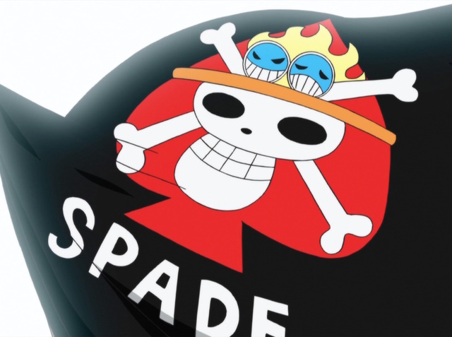 An image of Spade pirates' jolly rogers in One Piece.