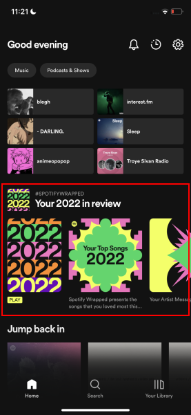 spotify wrapped 2022 on home page
