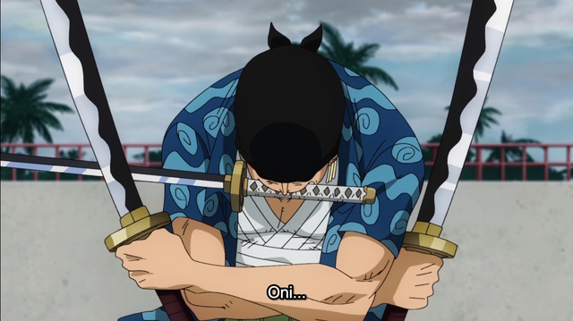 An image of Zoro with Johnny And Yosaku's Swords in One Piece,