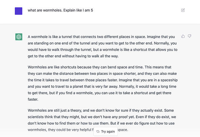 using chatgpt to understand wormholes in layman terms